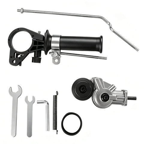 Upgraded Heavy Duty Metal Nibbler Drill Attachment With Seven Piece Kit For Iron Steel Aluminum Copper Plastic Up To 1 Mm Precision Sheet Metal Cutter Tool parts including handle, wrench, and metal components.