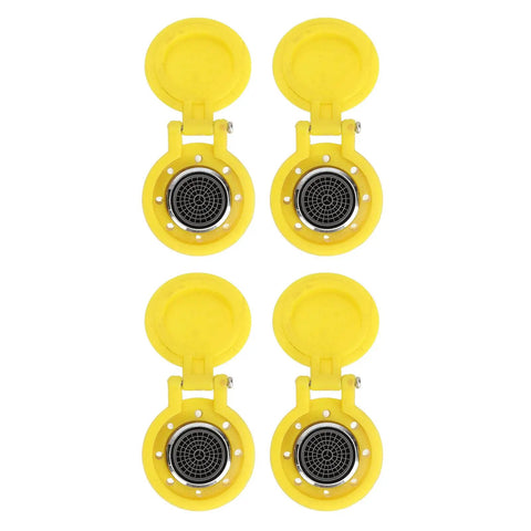Four yellow nozzle covers from Gentle Water Eye Wash Spray Head Station Kit For Home Shop Lab Office Emergencies, Built From 304 Stainless Steel And ABS