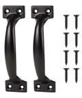 2 Pack 5 Inch Black Iron Garage Door Handles Outdoor Pull Handles For Barn Gates Fences Cabinets Furniture And Wardrobes Heavy Duty Durable Weatherproof Exterior Interior Mounting Hardware shown with screws