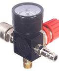 4-Way Air Compressor Pressure Switch Regulator With Dual Dial Gauges Adjustable 0-175 PSI showing front angle in copper-zinc alloy housing