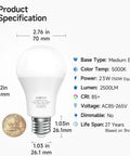 Ultra Bright 150W Equivalent LED Bulb 2500 Lumen A21 Daylight 5000K For Indoor Lighting E26 Base Non Dimmable 2 Pack specifications