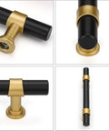 Close-up views of 15 Pack 3 Inch Hole Center Black Cabinet Pulls And Barrel Gold Drawer Handles For Kitchen Cabinets And Dressers