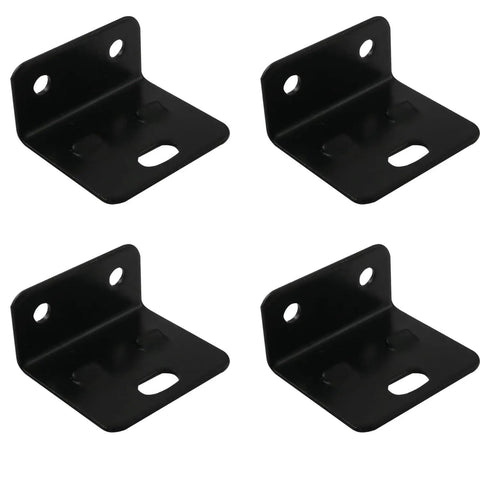 Rock Solid Heavy Duty Stainless Steel Corner Braces 12 Piece Kit With Screws black L-shaped corner brackets for furniture support.