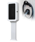 Heavy Duty Outdoor EV Charger Enclosure Wall Mount Box With Integrated Combo Lock And Clear View Window To Ward Off Weather and keep your Tesla setup tight all year long, shown mounted on a pole.