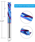 Up And Down Spiral Router Bit With Quarter Inch Shank And Quarter Inch Cutting Diameter, Nano Blue Coating, CNC End Mill.
