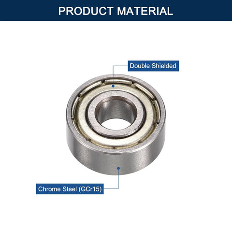 HiPicco deep groove ball bearing, chrome steel, double-shielded, 1/4 in ID x 3/4 in OD x 9/32 in width