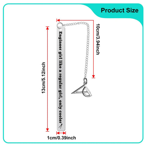 Gearhead Bookmark Gift For Women Who Are Architects Or Mechanical Engineers, metal bookmark with chain and protractor charm.