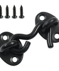 Heavy Duty 2 Inch Hook And Eye Latch In Matte Black Stainless Steel For Outdoor Gates And Barn Doors Rust Resistant Privacy Hardware That Keeps Your Place Locked Up Tight With Screws and mounting screws.