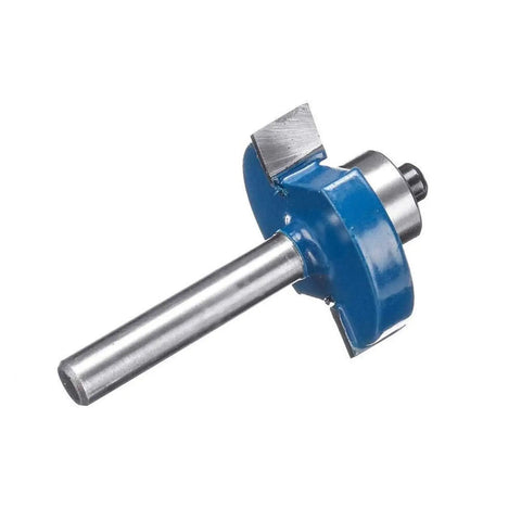 Close-up of a carbide router bit from the Thirty Five Piece 1/4 Inch Carbide Router Bit Set With Rugged Carry Case Essential Woodworking Cutting Tools.