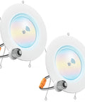 2 Pack 6 Inch LED Recessed Retrofit Down Lights With Motion Sensor 5 CCT Color Temperature Options, front view with wiring