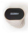 Stack of Oval Five And Three Quarter Inch By Nine And A Half Inch Reusable Furniture Sliders For Carpet, Beige, Eight Pack