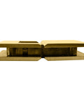 Satin Brass Geneva 180 Series Glass to Glass Standard Hinge from a side view showing self-centering pivot mechanism.