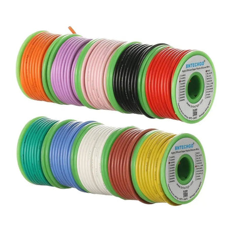 Dope 16 Gauge Silicone Wire Kit With 10 Color Set, 25 Ft Each, showcasing spools of flexible 16 AWG stranded tinned copper wire.