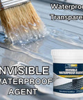 Heavy Duty Clear Waterproof Sealant Slick Seamless Liquid Coat Rock Solid Weather Shield For Roofs Walls Bathrooms Kitchens And Garden Decks Indoors Or Outside No Sweat Drip Guard in a transparent liquid application on a metal surface.
