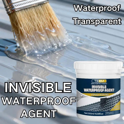 Heavy Duty Clear Waterproof Sealant Slick Seamless Liquid Coat Rock Solid Weather Shield For Roofs Walls Bathrooms Kitchens And Garden Decks Indoors Or Outside No Sweat Drip Guard in a transparent liquid application on a metal surface.