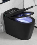 Premium Smart Toilet With Built In Bidet And Heated Seat Delivers cold water and has a sleek matte black design with remote.