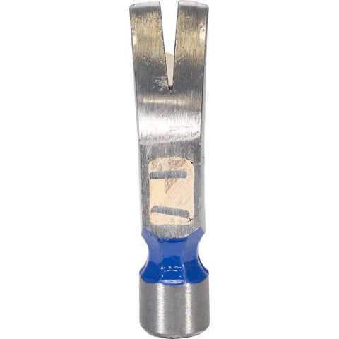 Close-up of Pro Grade 28 Ounce Milled Face Framing Hammer claw, highlighting precision and heavy duty framing work design.