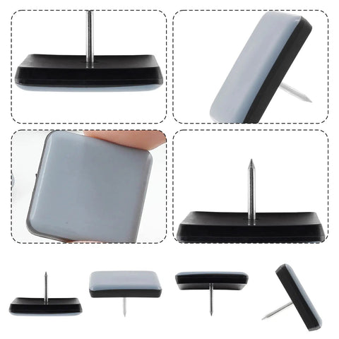 16 Pack Nail On Furniture Sliders 1.5 Inch Square Teflon Glides For Chairs And Furniture No Squeak Floor Protectors For Carpeted Floors Easy Glide Cupboard Moves Gray Black