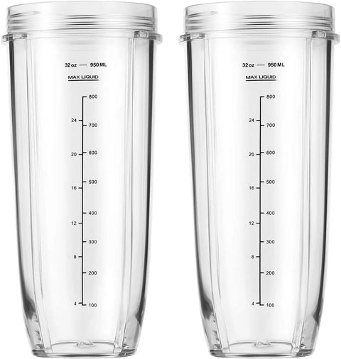 Two Pack 32oz Replacement Cups For Auto IQ Blenders Wide Compatibility With Various Models Durable BPA Free Clear Cups With Lids