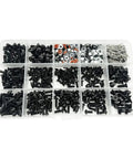 RC Screw Kit Box Set For 1:10 Scale RC Cars, Trucks, And Crawlers; M3 M4 Hardware Fasteners in clear organizer tray.