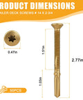 Heavy Duty Number 14 X 2-3/4 Inch Trailer Deck Screws With Bronze Ceramic Coating dimensions 0.47in head, 2.77in length, 50 pack.