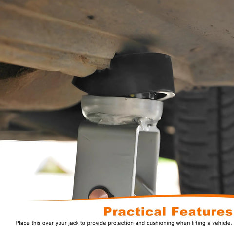 Tough As Nails Rubber Jack Pads Two Pack Universal Pinch Weld Savers under a vehicle floor jack for safe lifting.