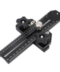 Thin Rip Jig Aluminum Alloy Table Saw Guide with dual scale for precise woodworking adjustment, black anodized finish with knobs