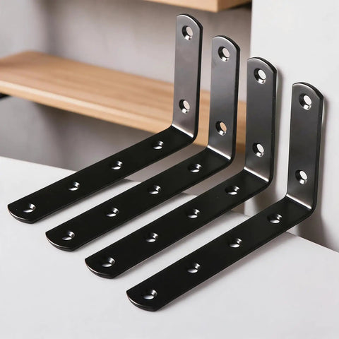 Iron L Corner Bracket Set Four Pack For Loose Joints Beef Up Multi Point Fastening For Cabinet Shelves DIY Furniture Repair