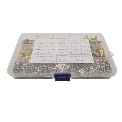 Massive 910 Piece M3 Brass Hex Standoff Spacer Kit With Male And Female Spacers Nuts Washers Screws For Electronics Projects And Pro Builds For Makers And Hobbyists in storage case
