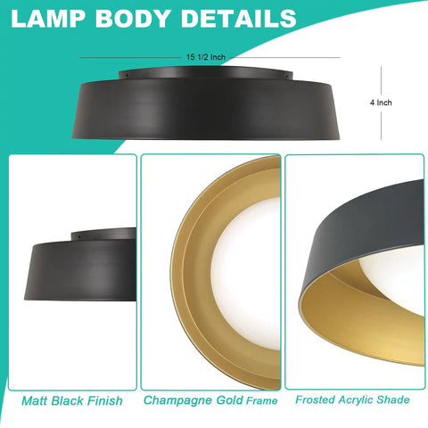 Ultra Bright LED Flush Mount Ceiling Light 26W 1800 Lumens Dimmable With 3 Color Temperatures 3000K 4000K 5000K Matt Black With Gold Inside Ideal For Bedroom Hallway Bathroom And Outdoor Use