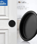 8 Pack Closet Door Finger Pulls 2-1/16 Inch Round Sliding Door Handles Matte Black Universal Fit For Bypass Doors Cabinets And Furniture Easy Snap-In Installation No Nails Or Tools Required close-up view