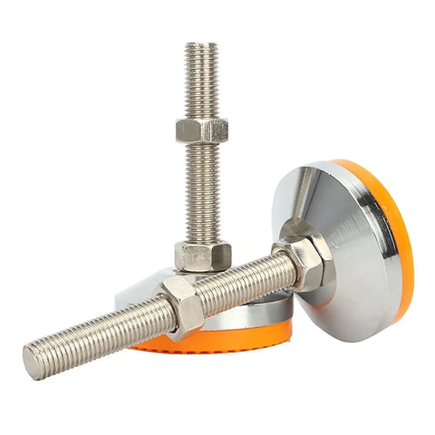 Beastly Tough M12 Leveling Feet For Furniture And Machinery, 4 Pack, Adjustable Floor Protectors With PVC Anti Slip Cushions, 117mm Height, 80mm Base Diameter, 87mm Thread Length, Ideal For Shelves, Equipment, And Industrial Setups. M12 steel leveling feet with orange PVC base