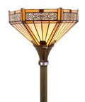 Lit Yellow Hexagon Tiffany Style Glass Lamp Shade Replacement For Arched Floor Lamp Torchiere And Pendant Lights, 12 Inch Wide