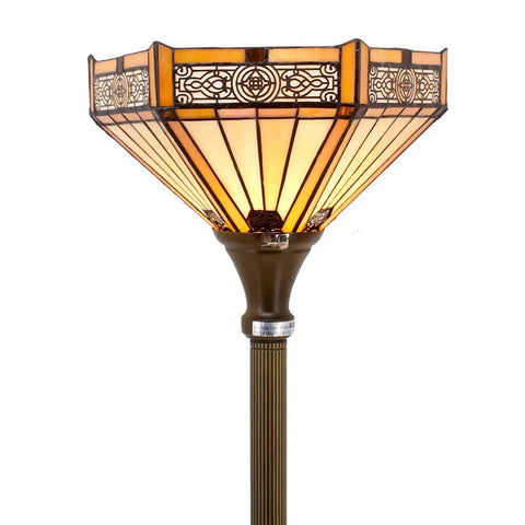 Lit Yellow Hexagon Tiffany Style Glass Lamp Shade Replacement For Arched Floor Lamp Torchiere And Pendant Lights, 12 Inch Wide