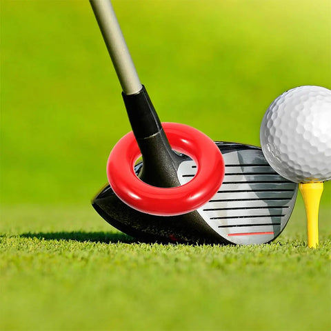 Weighted Golf Swing Rings Set For Quick Warm Up And Skill Mastery Portable Training Accessories near golf club on grass.