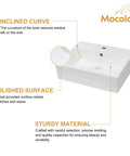 Slick Floating Vessel Sink Basin 21x16 Inch Rectangle Wall Mounted White Porcelain Sink With Overflow, polished surface and curve