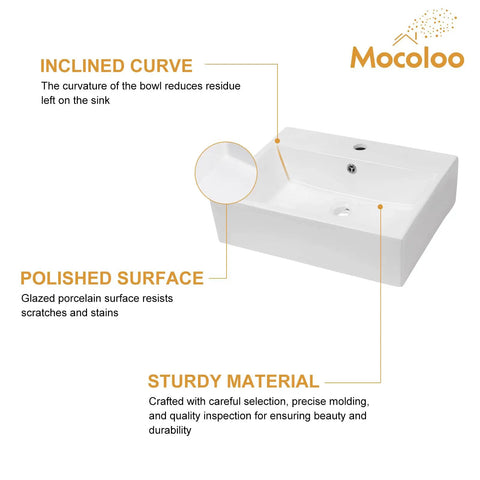 Slick Floating Vessel Sink Basin 21x16 Inch Rectangle Wall Mounted White Porcelain Sink With Overflow, polished surface and curve