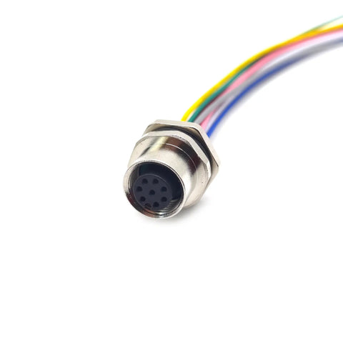 M12 8 Pin A Code Female Connector Cable Plug And Play Ready IP67 Waterproof Back Mount Unshielded Straight Aviation Socket
