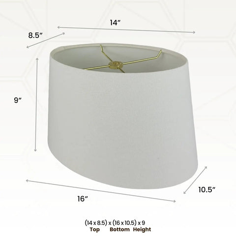 Shallow Oval Hardback Lamp Shade Linen White 14 x 8.5 Top, 16 x 10.5 Bottom, 9 Inch Height with V Notch Fitter, side view