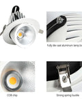 Close-up of Nine Piece Adjustable Gimbal Eyeball Led Recessed Downlight Kit With Quick Swap Color Knobs and Heavy Duty Aluminum Build.