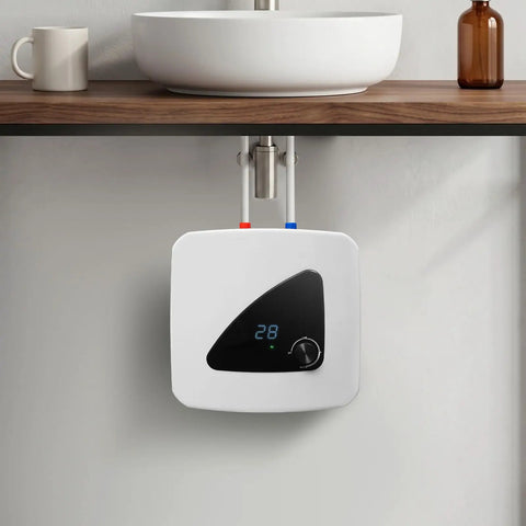 Electric Mini Tank Water Heater Under Sink Hot Water Tank 4 Gallon Ridiculously Fast Kitchen Appliance mounted under sink.