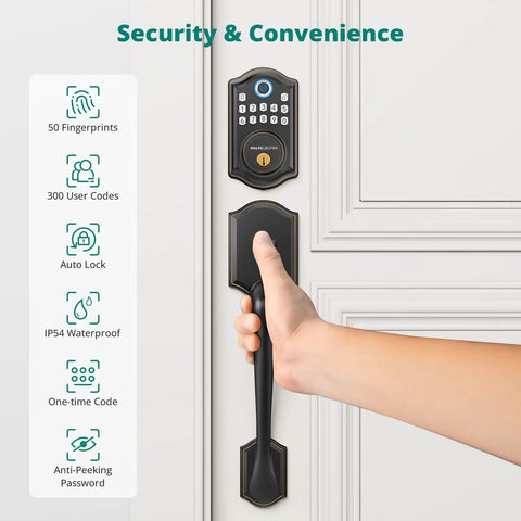 Next Level Fingerprint Keyless Entry Door Lock With Modern Handle Set For Smart Home Security Featuring Plug And Play Mobile App Setup And No Sweat Digital Keypad Access For Households
