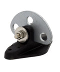 Steel gate plate from Electric Fence Gate Handle Kit With Anchors, featuring silver and black finish with screw holes for mounting.