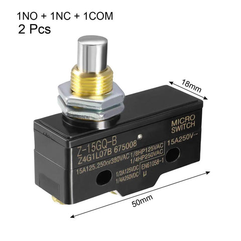 Two Pack Z-15GQ-B Panel Mount Snap Button Micro Limit Switch 1NO 1NC With Screw Terminal, 15A 125/250 VAC Or 380 VDC, IP40