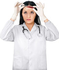 Person in Doctor Lab Coat Costume Set With Dual Head Stethoscope For Halloween Cosplay White Scientist Coat For Adults Unisex Small Size Easy Fit Role Play Gear Perfect For Parties And Performances holding a test tube