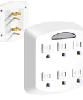 Heavy Duty Six Outlet Wall Tap Adapter With Three Prong Grounded Power Splitter And Soft Led Night Light Cover For Home Office Dorm Rooms, front and back view.