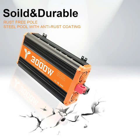 Heavy Duty 3000 W Dc To Ac Power Inverter With 6000 W Peak Surge And Built In Usb Port for RVs, showcasing durability and design.