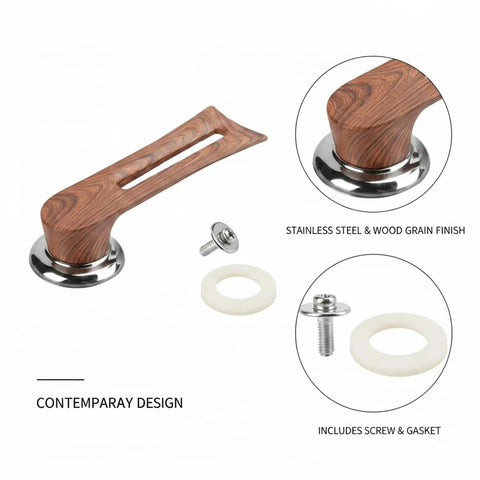 Heavy Duty Stainless Steel Replacement Pot Lid Handle With Realistic Wood Grain Finish And Secure Gasket Kit For Glass Lids That Keeps It Tight While You Cook, with screw and gasket