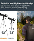 80mm Travel Scope Telescope Kit With Backpack And Smartphone Adapter For Beginners, lightweight travel telescope on tripod