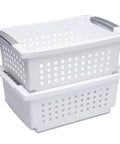 10 Pack Medium Stacking Baskets With Open Top For Grab And Go Storage White Plastic Crates
